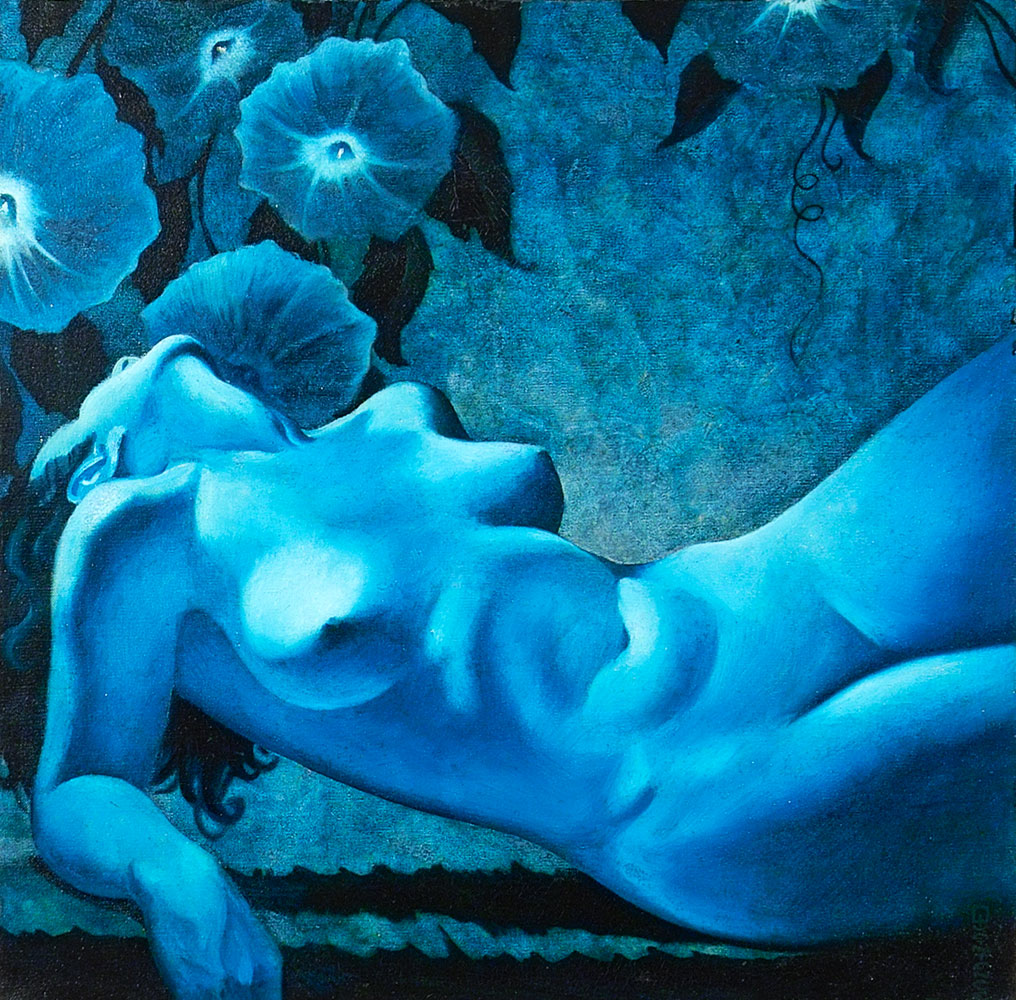 blue moonflower painting
